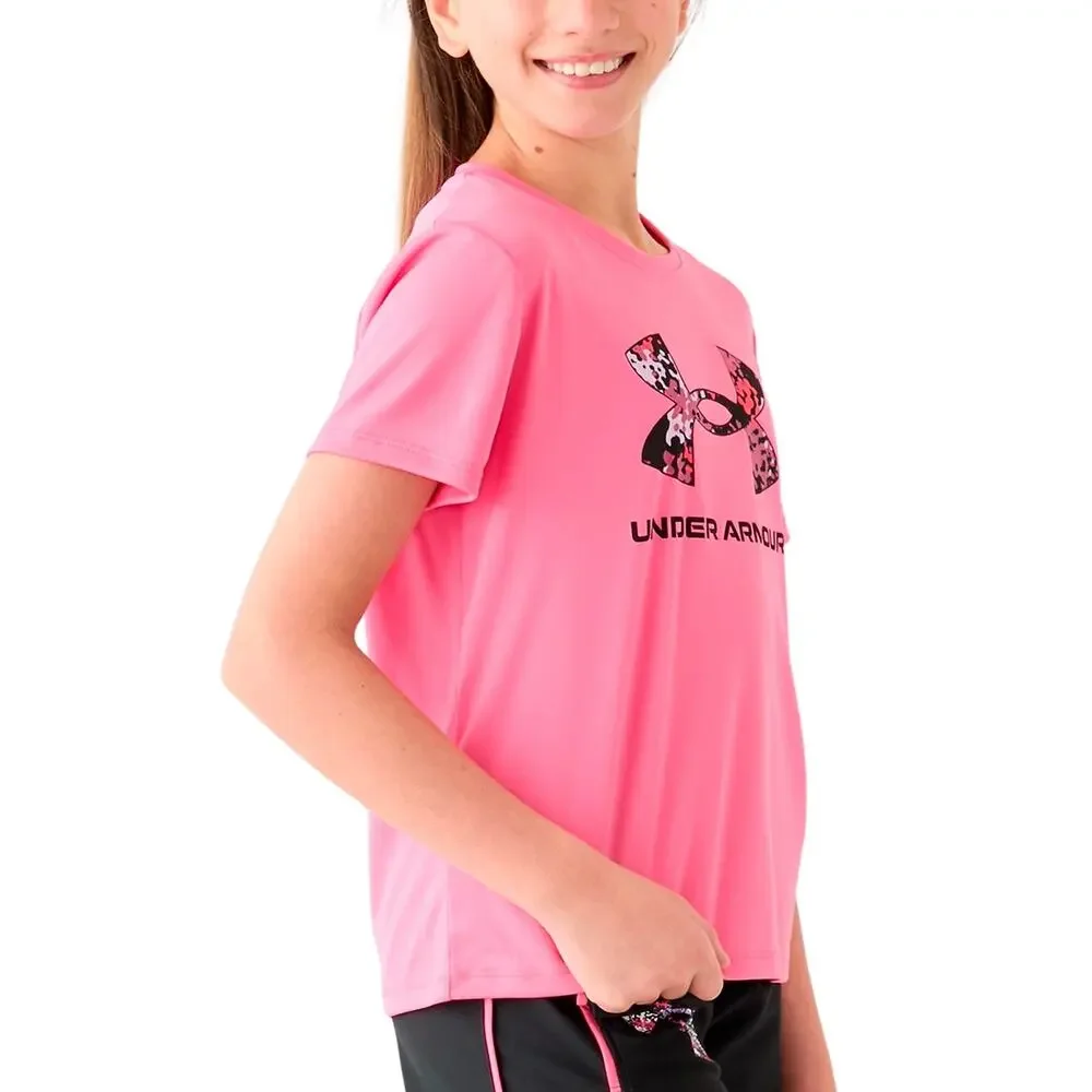 NWT Under Armour Girls Pink Graphic Logo Short Sleeve T-Shirt Youth Size Small